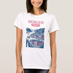 Camiseta Bergen Noruega Cidade Artística Encantadora com Cé