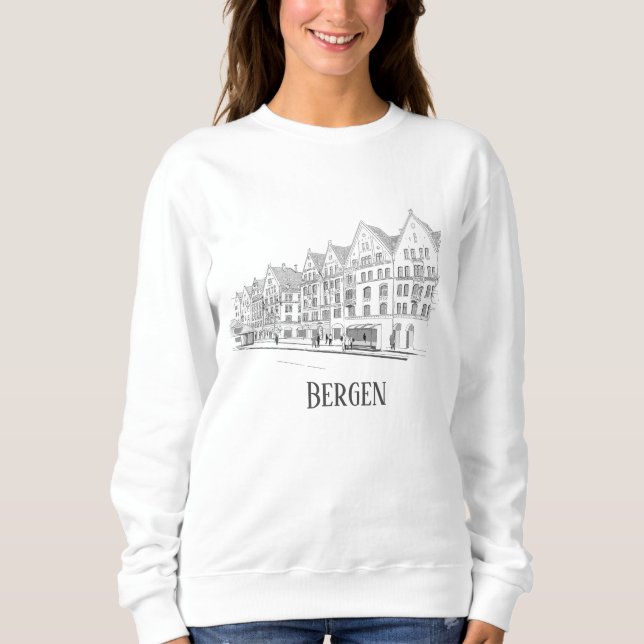 Camiseta Bergen Norway Belo Desenho Da Linha Streetscape (Frente)