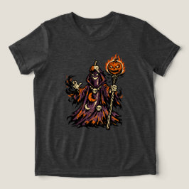Camiseta Beringela Feiticeiro Sombrio Halloween — Assustado