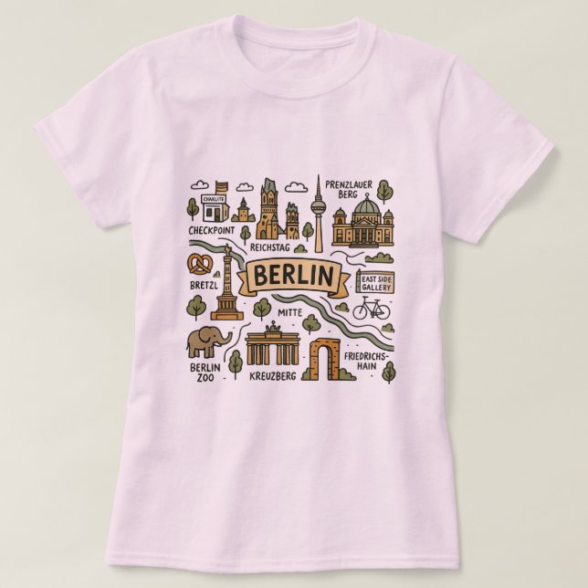Camiseta Berlim Alemanha, mapa de viagens vintage (Frente do Design)