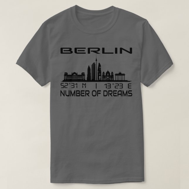 Camiseta Berlim Skyline GPS Coordena Cidade de Dream (Frente do Design)