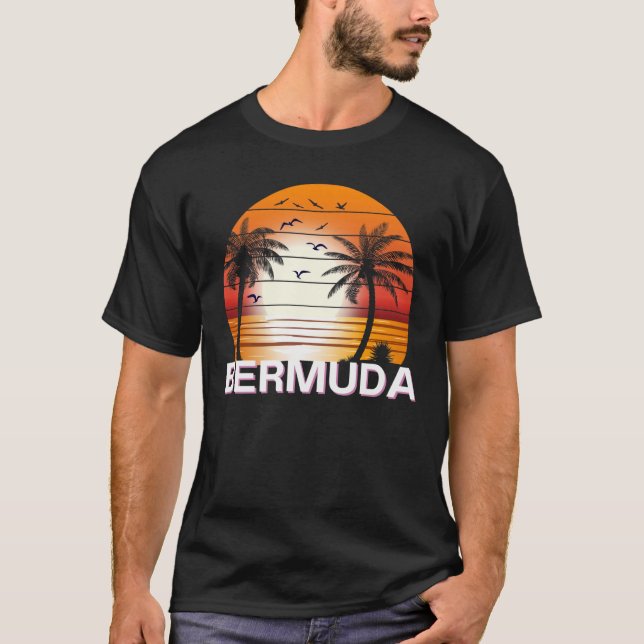 Camiseta Bermudas Vintage Palm Trees Summer Beach (Frente)