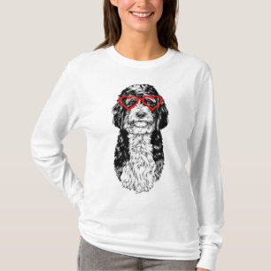Camiseta Bernedoodle Dia de os namorados Doodle Cachorro Ca