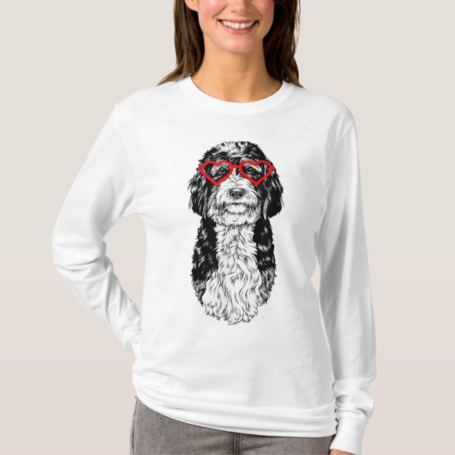 Camiseta Bernedoodle Dia de os namorados Doodle Cachorro Ca (Frente)