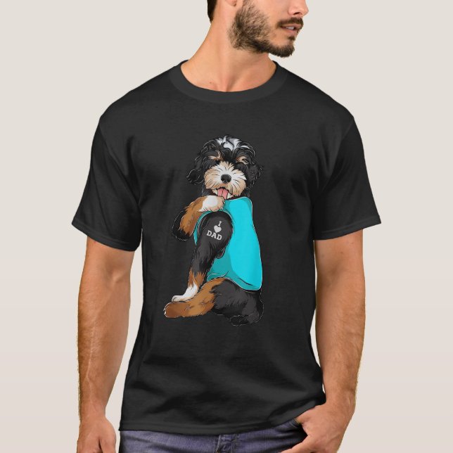 Camiseta Bernedoodle I Love Pai Tattoo Roupa Dog Pai Gift (Frente)