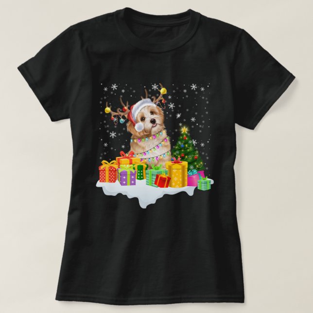 Camiseta Bernedoodle Papai noel Árvore de Natal Luzes Xmas  (Frente do Design)