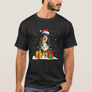 Camiseta Bernedoodle Papai Noel Luzes da Árvore de Natal Pi