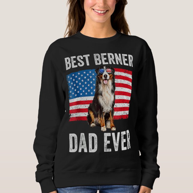 Camiseta Berner Pai American Flag Dog Proprietário do Cacho (Frente)