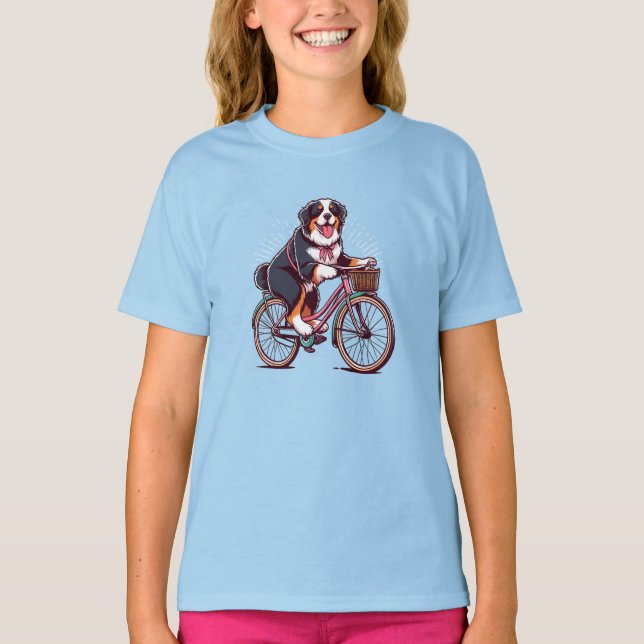 Camiseta Bernese Dog Biker, aventura da bicicleta do cruzad (Frente)