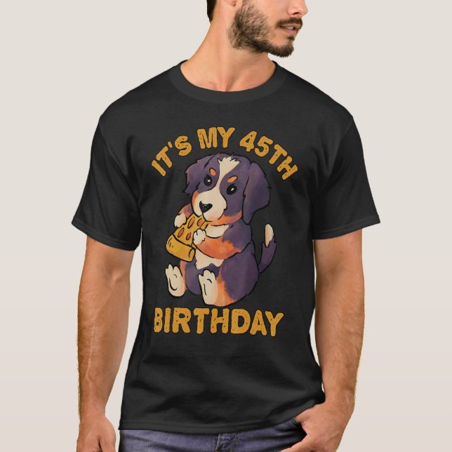 Camiseta Bernese Mountain Dog Comendo Pizza É Meu Quarenta  (Frente)