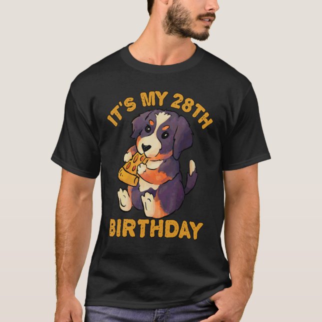 Camiseta Bernese Mountain Dog Comendo Pizza É o meu 28º Bir (Frente)