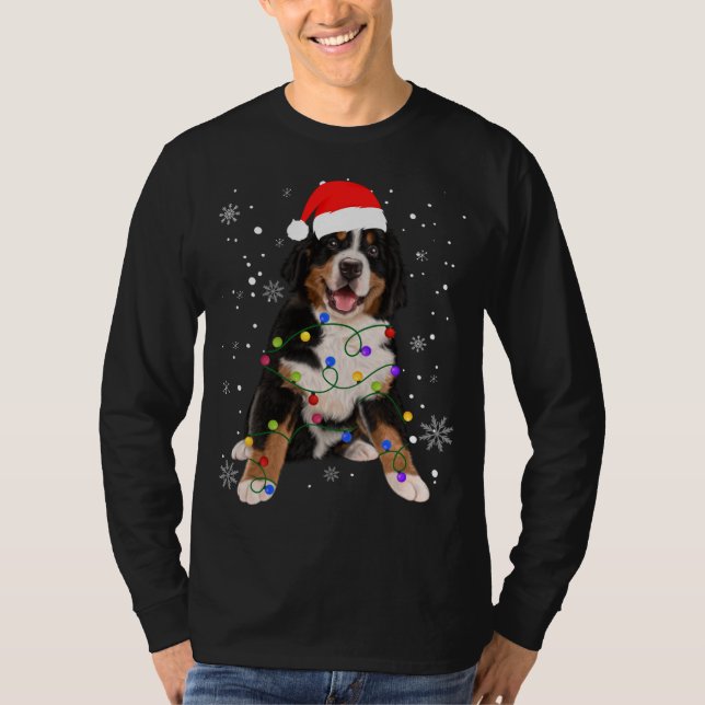 Camiseta Bernese Mountain Dog Ilumina Fama de Natal (Frente)
