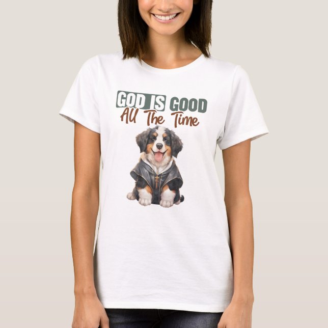 Camiseta Bernese Mountain Dog Pastor Deus É Bom (Frente)