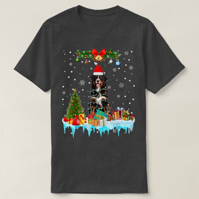 Camiseta Bernese Mountain Dog Santa Hat Reindeer Natal (Frente do Design)