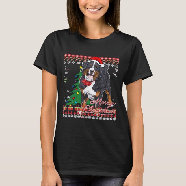 Camiseta Bernese Mountain Dog Ugly Christmas Sweater Shirt  (Frente)