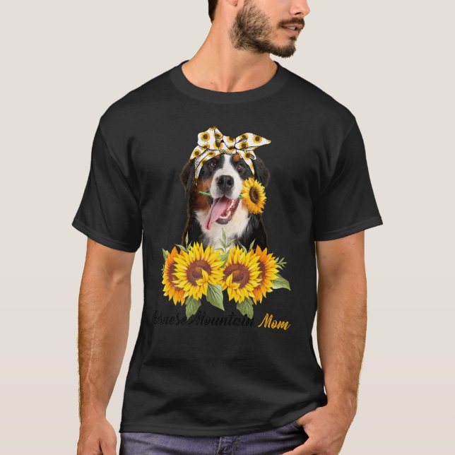 Camiseta Bernese Mountain Mom Sunflower Summer Dog Mom Mama (Frente)