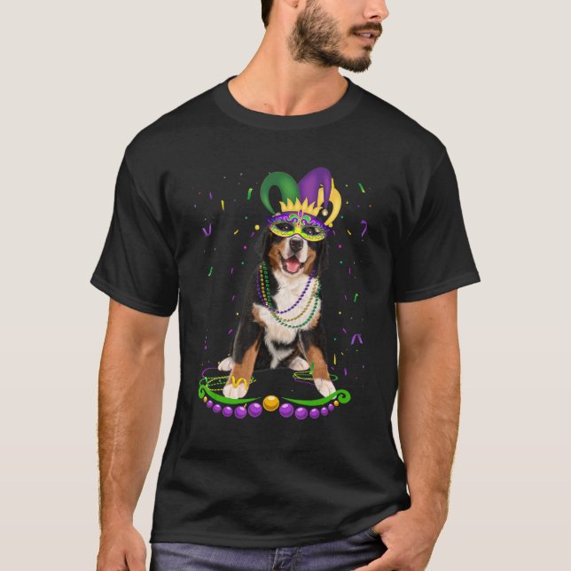 Camiseta Bernese Mountain Vestindo Carnaval Mardi Gras (Frente)