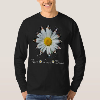 Camiseta Bernese Peace Love Daisy Dog Mãe Cães Berneses