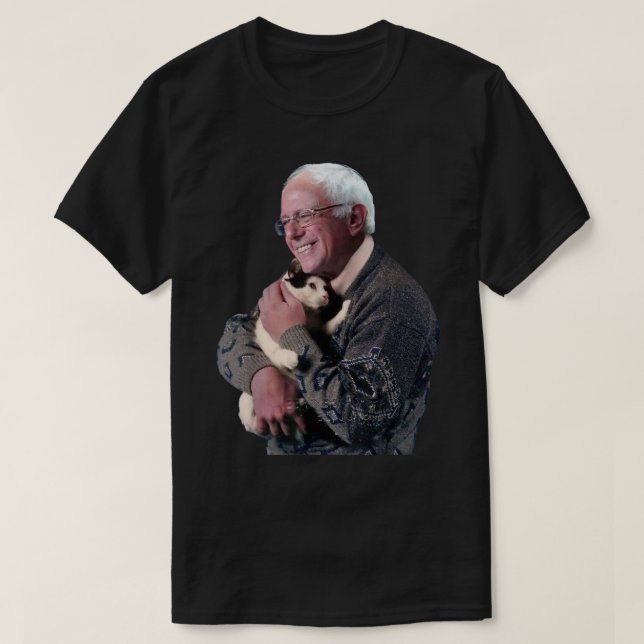 Camiseta Bernie Sanders Abraçando Gato Camisola Bela-Camisa (Frente do Design)