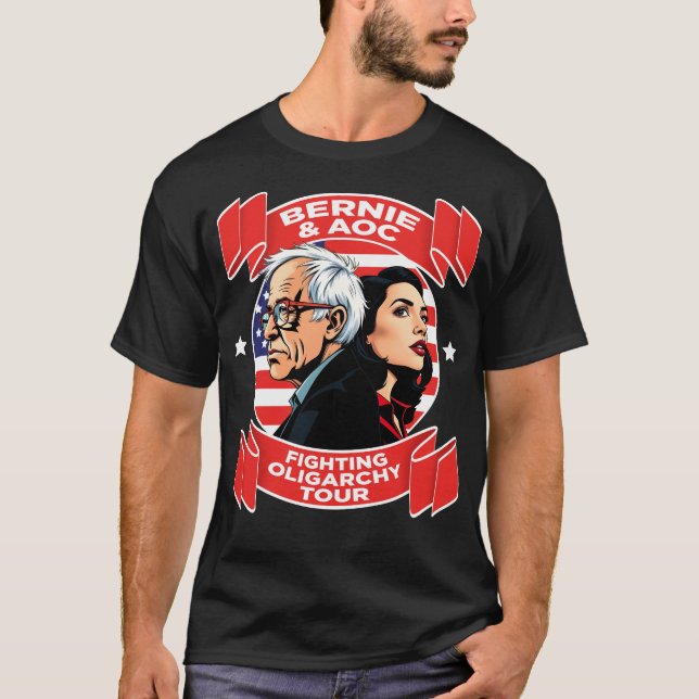 Camiseta Bernie Sanders & AOC Fighting Oligarchy Fight Tour (Frente)