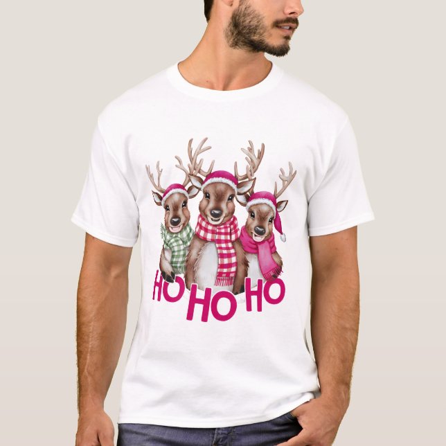 Camiseta Berrendas de Aquarela de Natal e HO HO (Frente)