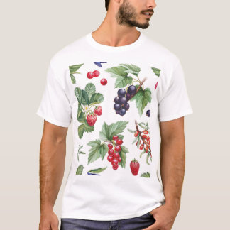 Camiseta Berries de Aquarelas Ilustração Padrão Invisível