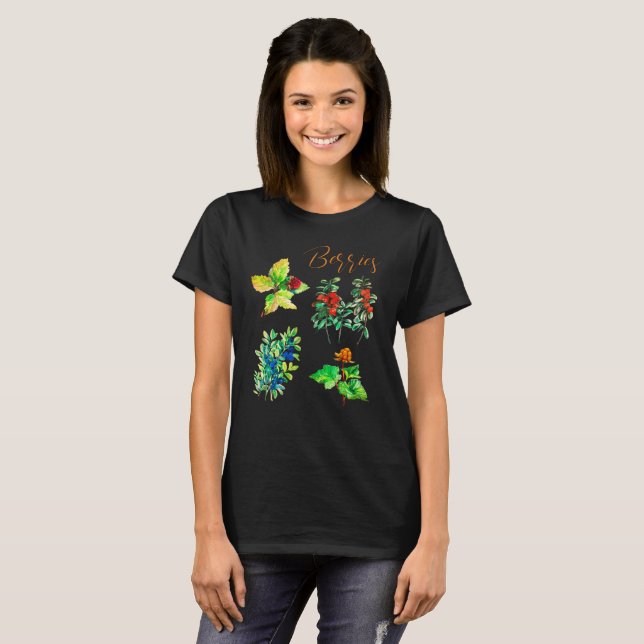 Camiseta Berries, mirtilo, morango de nuvens, morango de li (Frente Completa)