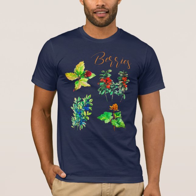 Camiseta Berries, mirtilo, morango de nuvens, morango de li (Frente)