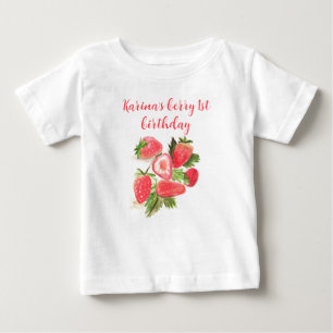 Camiseta Berry First Birthday Strawberry Watercolor Girl