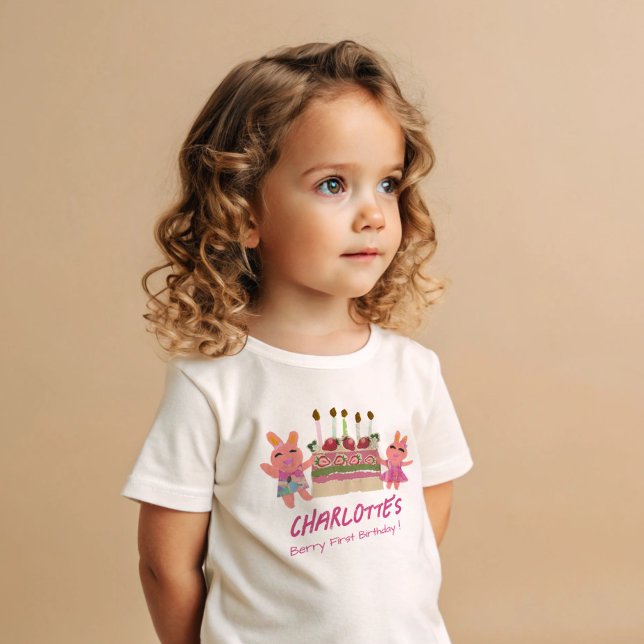 Camiseta Berry First Happy Birthday Bunnie Bolo (Criador carregado)