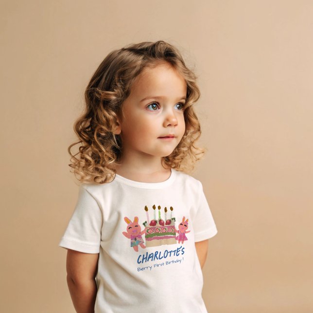 Camiseta Berry First Happy Birthday Bunnie Cake Blue (Criador carregado)