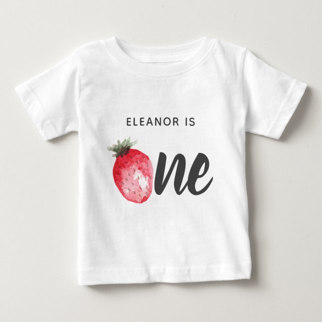 Camiseta Berry primeiro aniversario Strawberry Watercolor (Frente)