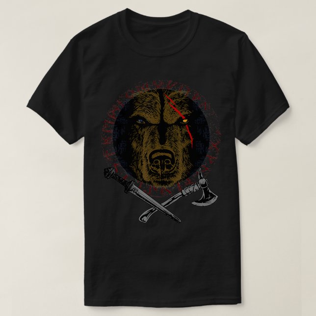 Camiseta Berserker Odin Grizzly Bear Viking (Frente do Design)