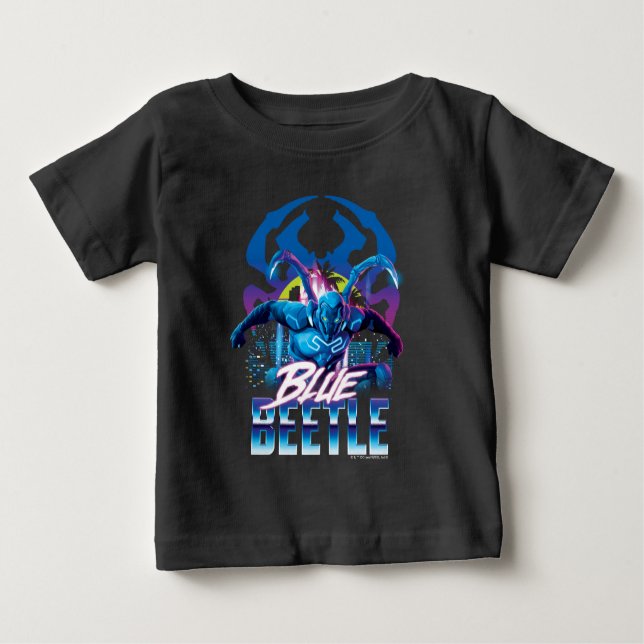 Camiseta Besouro Azul Retrowave City Sunset (Frente)