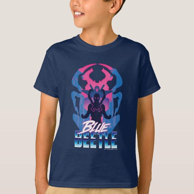 Camiseta Besouro Azul Retrowave Versus Gráfico (Frente)