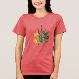 Camiseta Besouro verde com flores laranja