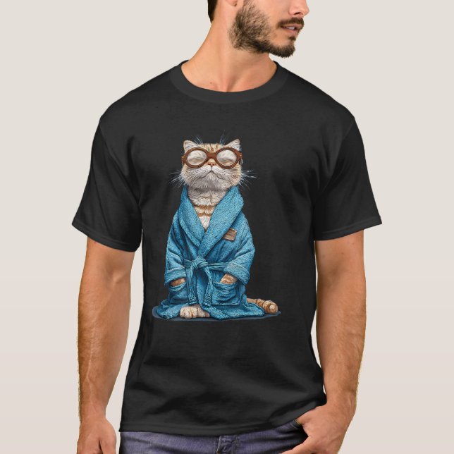 Camiseta Bespectacled Bathrobe Cat For Sleeping (Frente)