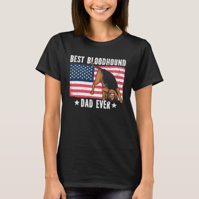 Camiseta Best Bloodhound Dad Ever American Flag (Frente)