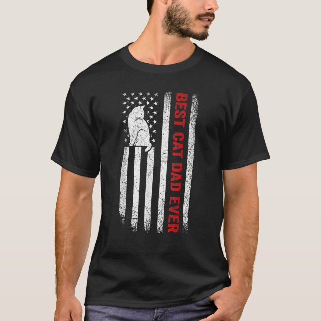 Camiseta Best Cat Dad Ever American Flag Patriotic Cat Dadd (Frente)