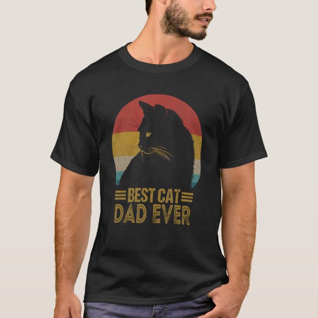 Camiseta Best Cat Dad Ever Retro Sunset  Daddy Cat Father s (Frente)