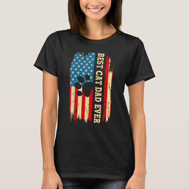 Camiseta Best Cat Dad Ever Us American Flag  Fathers Day Ca (Frente)