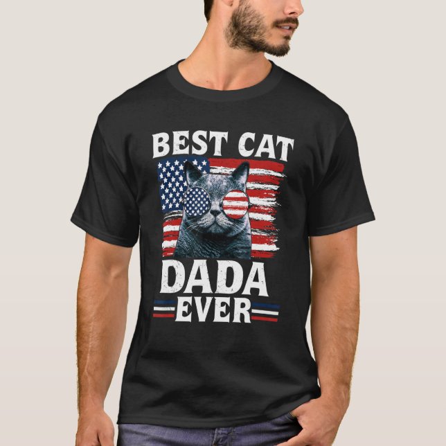 Camiseta Best Cat Dada Ever American Flag Patriotic 4th Of  (Frente)