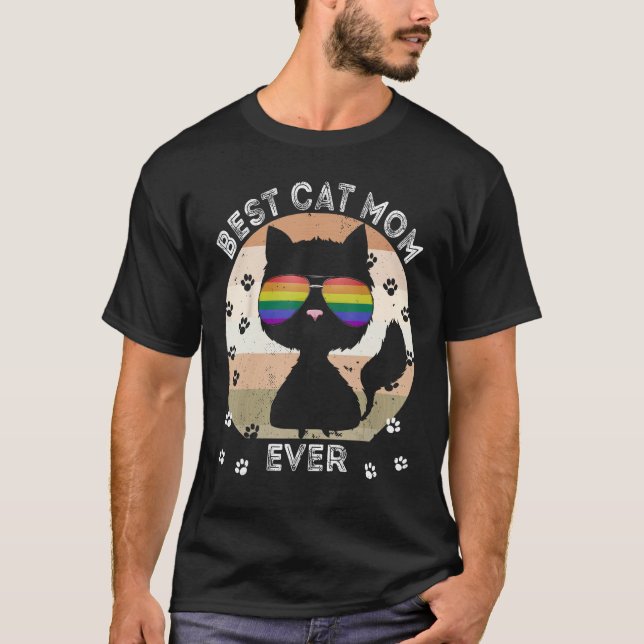 Camiseta Best Cat Mom Ever Rainbow Sunglasses Cat Mommy LGB (Frente)