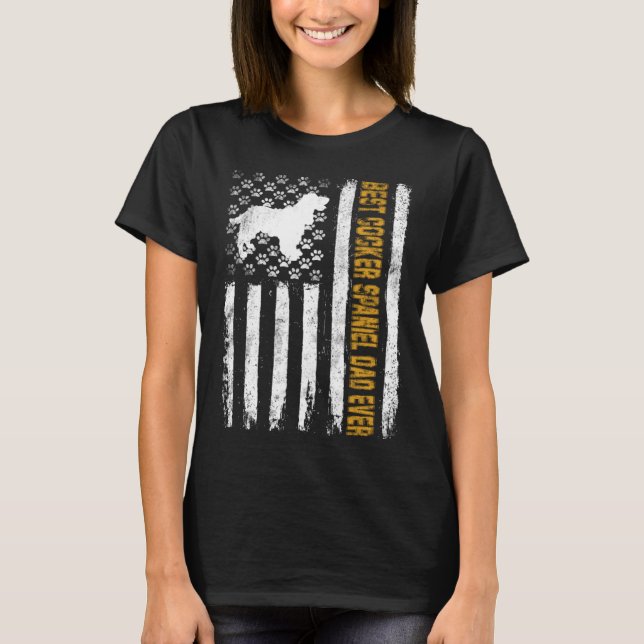 Camiseta Best Cocker Spaniel Dog Dad Ever American Flag (Frente)