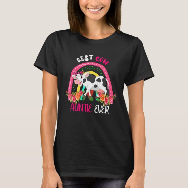 Camiseta Best Cow Auntie Ever Cute Cow Bow Tie Farmer Mothe (Frente)