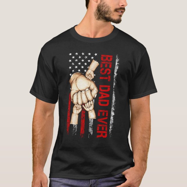 Camiseta Best Dad Ever America Flag Dad Have 3 Child Father (Frente)