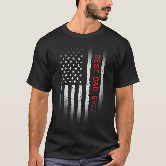 Camiseta Best Dad Ever American Flag Shield Father s Day ce (Frente)