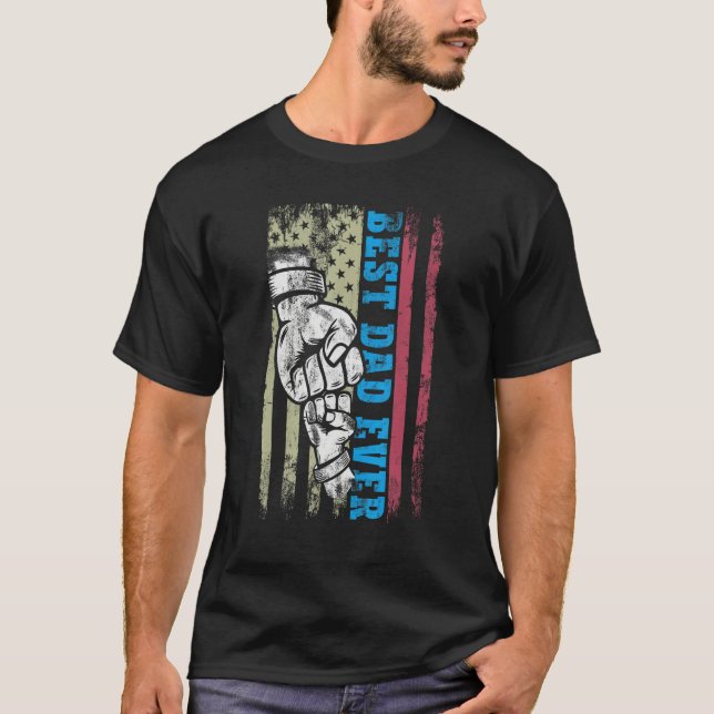 Camiseta Best Dad Ever Fist Pump With US American Flag Fath (Frente)