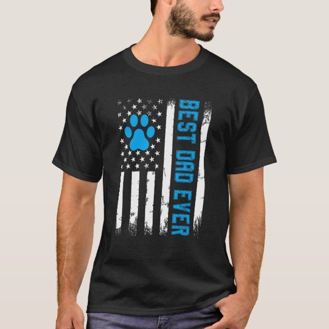 Camiseta Best Dog Cat Dad Ever American Flag Father s Day d (Frente)