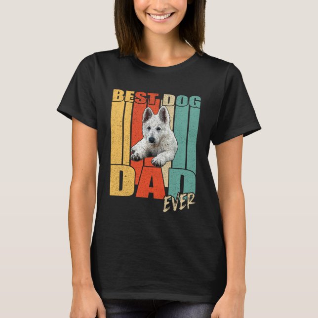 Camiseta Best Dog Dad Ever Retro White German Shepherd Fath (Frente)